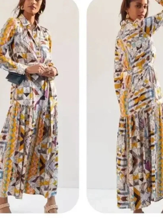 Anthropologie size medium Flounces Abstract Long Sleeve  Dress in Multicolor - Picture 13 of 14
